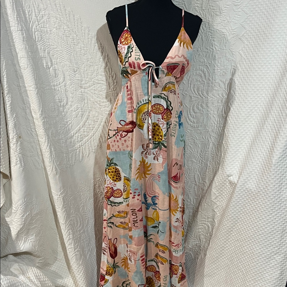 Paper Heart Colorful Linen Blend Maxi Dress, size medium, NWT